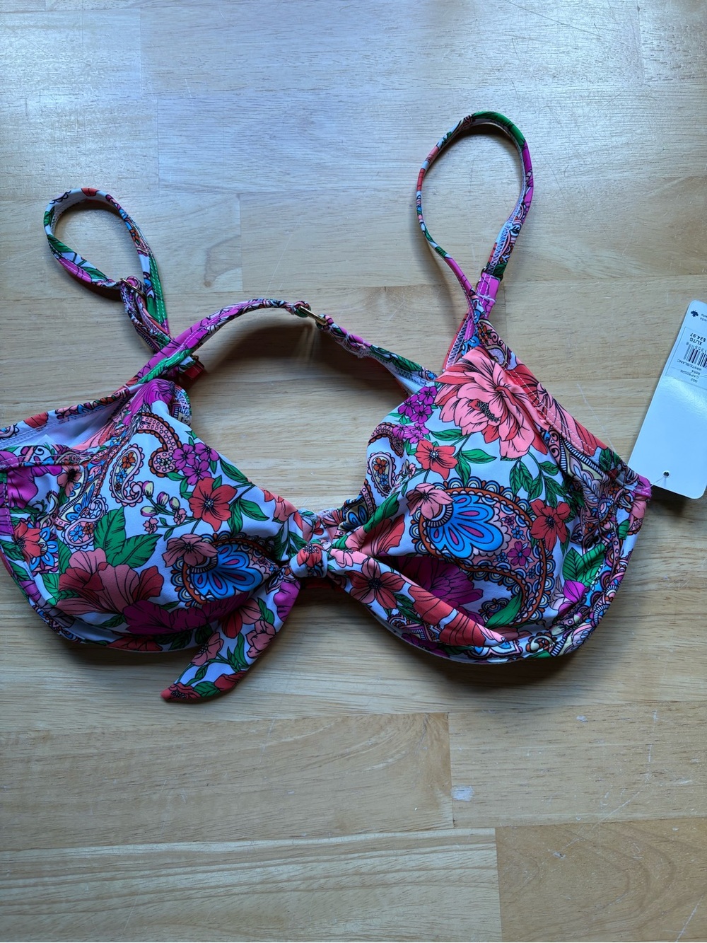 Pink Floral Underwire Bikini Top with Tie Front